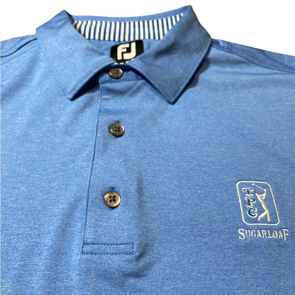 Men's Footjoy Blue Performance Stretch Polo Striped Collar Size Large